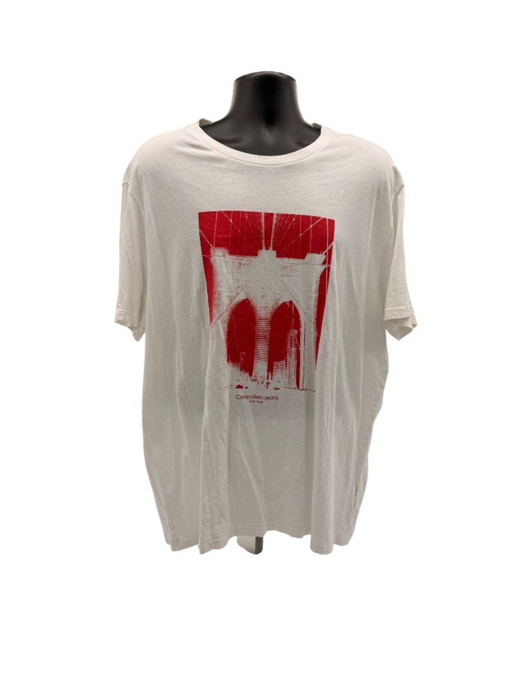 Calvin Klein Jeans Men's White & Red T-Shirt, XL